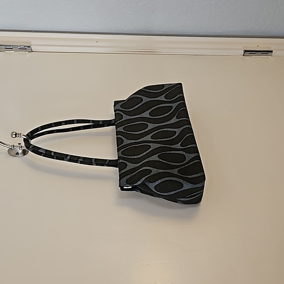 VTG ANGELA ADAMS Designer Cloth Mod Kiss Closure Double Handle Carpet Bag - Picture 3 of 5